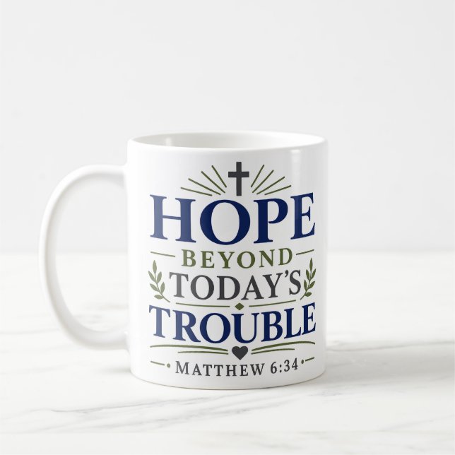 Caneca De Café Esperança Além da Preocupação de Hoje Versículo Bí (Esquerda)