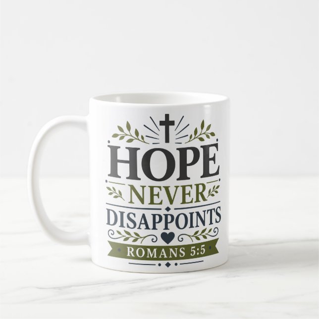 Caneca De Café Esperança Nunca Desaponta Citação de Verdade Bíbli (Esquerda)