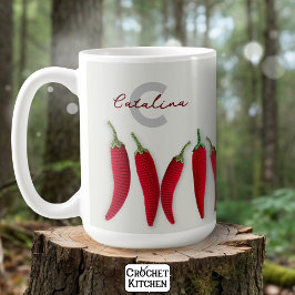 Caneca De Café Espicia Vermelho Moderno Mínimo Crochet Jalapeno N