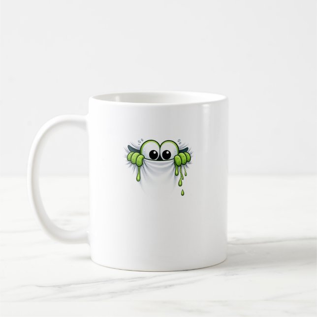 Caneca De Café Espie-Slima! Design de Monstro de Gosma Fofo Espia (Esquerda)