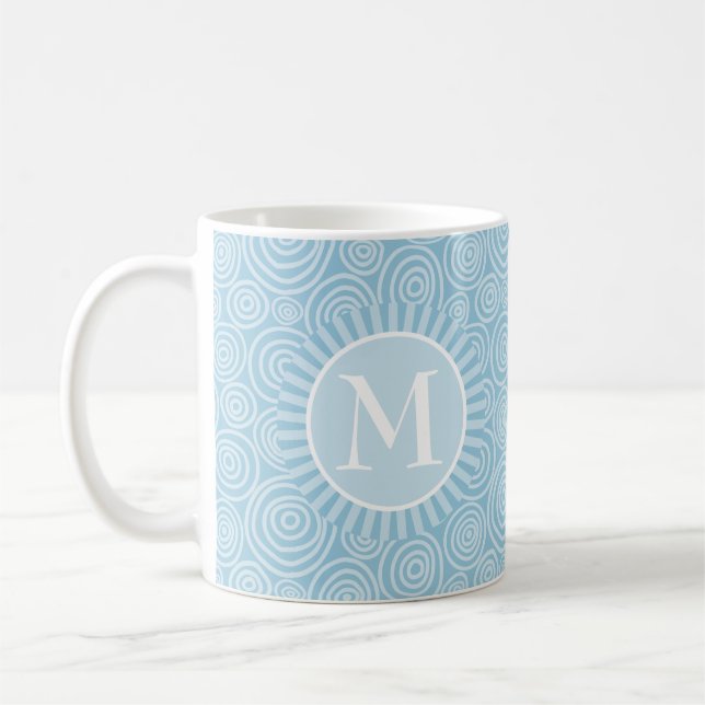 Caneca De Café Espirais Azuis Monogramas Pastel - Personalizados (Esquerda)