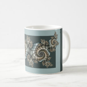 Caneca De Café Espirais de Arte Fractal Azul-abstrato Beige