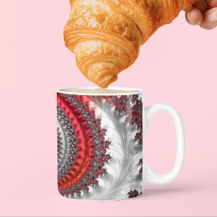 Caneca De Café Espiral Fractal Gradiente Vermelho e Preto Abstrat