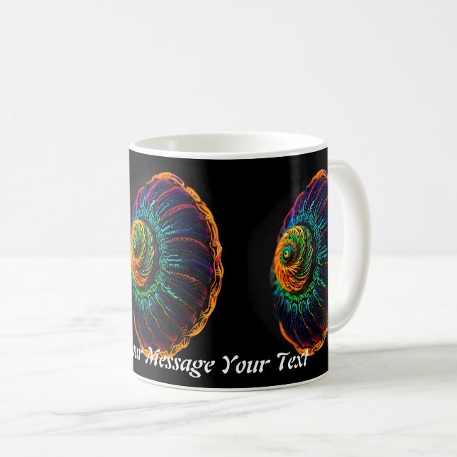 Caneca De Café Espiral Luminosa: A Neon Shell Oracle (Frente Esquerda)