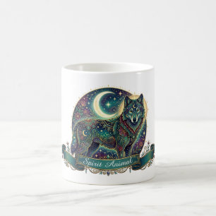 Caneca De Café Espírito Animal Lobo Arte Nova Celestial