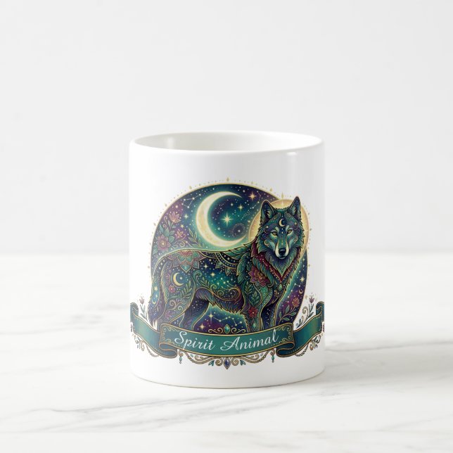 Caneca De Café Espírito Animal Lobo Arte Nova Celestial (Centro)