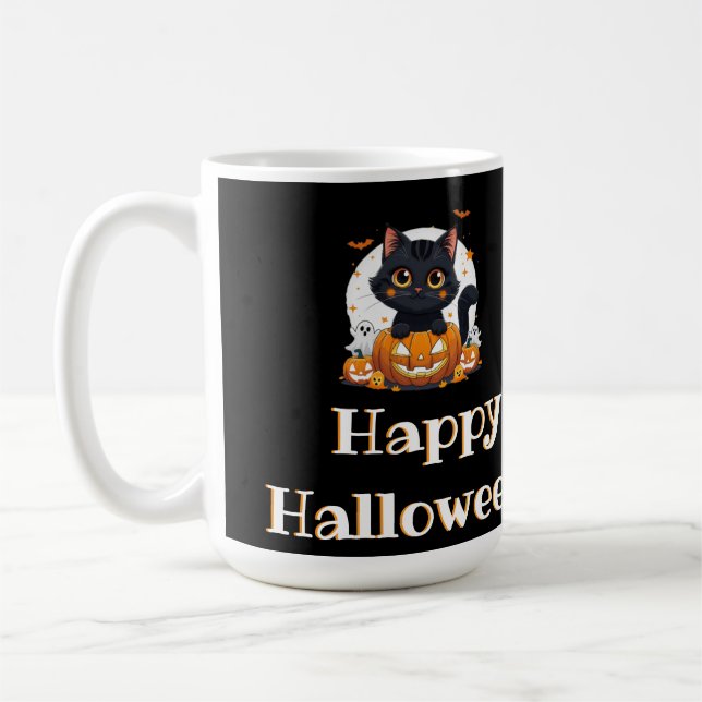 Caneca De Café Espírito assustador de Halloween com adorável gato (Esquerda)