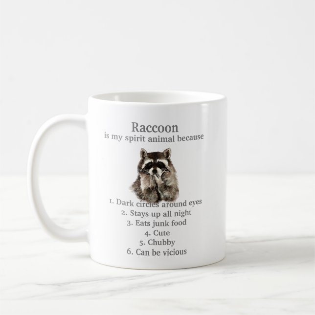Caneca De Café Espírito Funny Raccoon Animal Humor Cuja Aquarela (Esquerda)