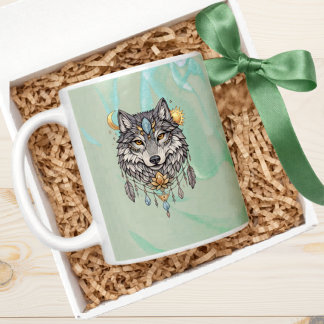 Caneca De Café Espírito Totem Lobo Nativo Tribal Boho Espiritual