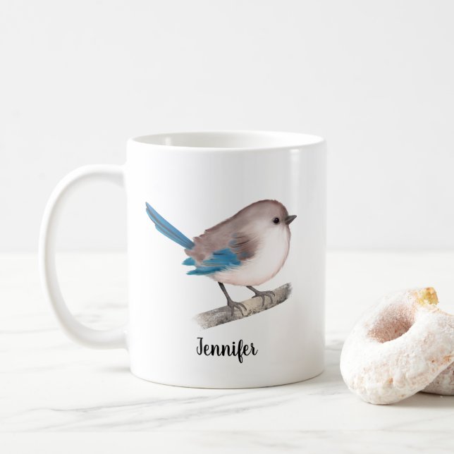 Caneca De Café Esplêndida Fairy Wren Bird em Branch (Com Donut)