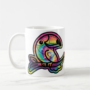 Caneca De Café Esplendor Tropical: Pássaro Tucano em Cores Tie Dy