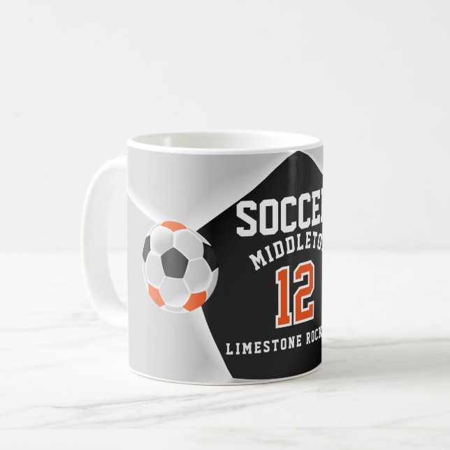 Caneca De Café Esporte de ⚽ Laranja, Preto e Branco (Frente Esquerda)