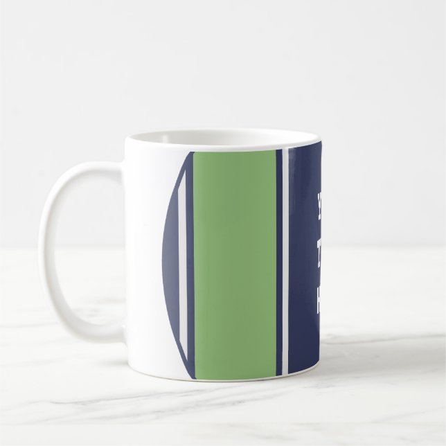 Caneca De Café ESPORTE STRIPES - Matt Blue Green + seu texto (Esquerda)