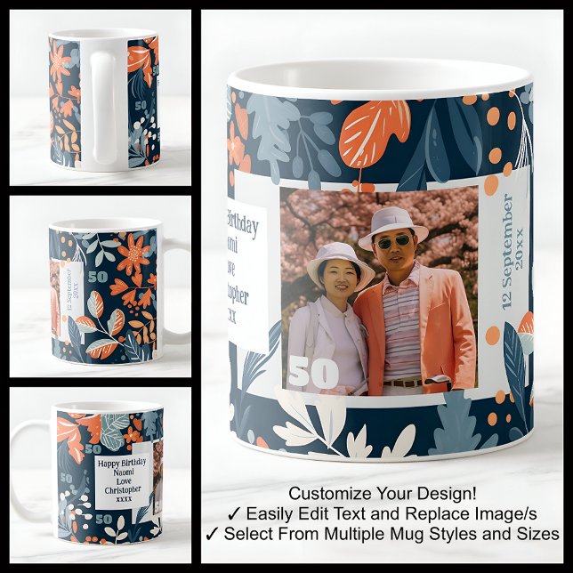 Caneca De Café Esposa 50º Aniversário Nome Foto Vibrant Mug 004 (Criador carregado)