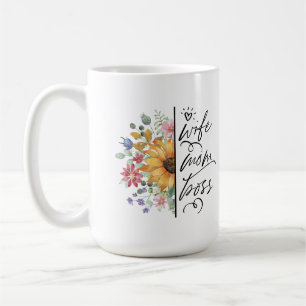Caneca De Café Esposa Mãe Chefe Badass Engraçada Girassol Dia das