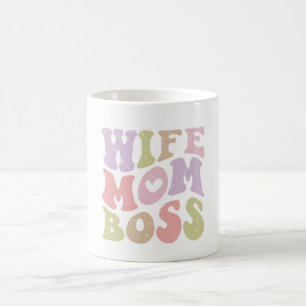 Caneca De Café Esposa Mãe Chefe Script Retro Dia das Mães 