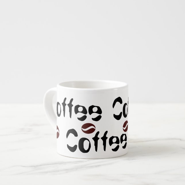 Caneca de Café Espresso com Grãos Funky e Palavras (Frente Esquerda)