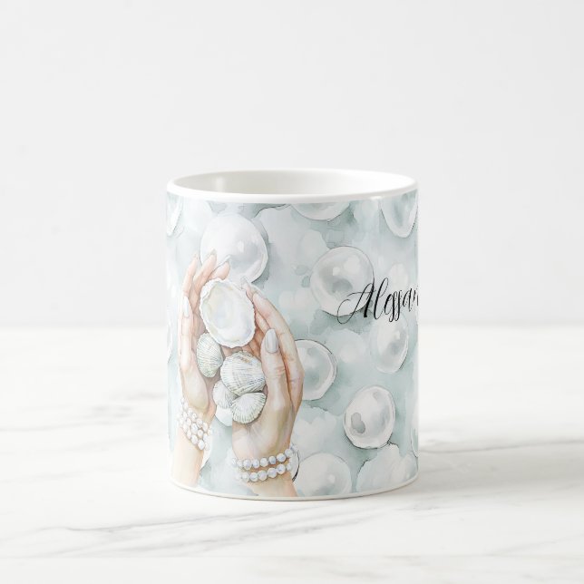 Caneca De Café Espuma do Mar Azul Pérolas Conchas (Centro)