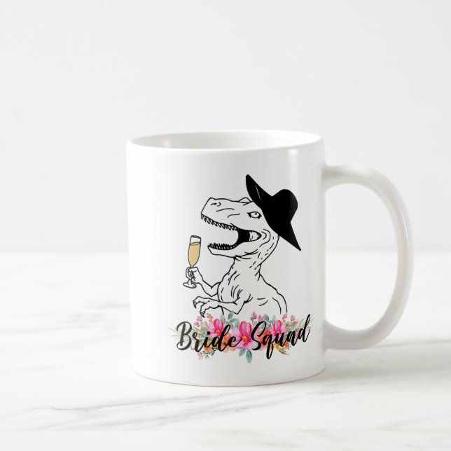 Caneca De Café Esquadrão da Noiva Dinossauro Dama de Honra Floral (Direita)