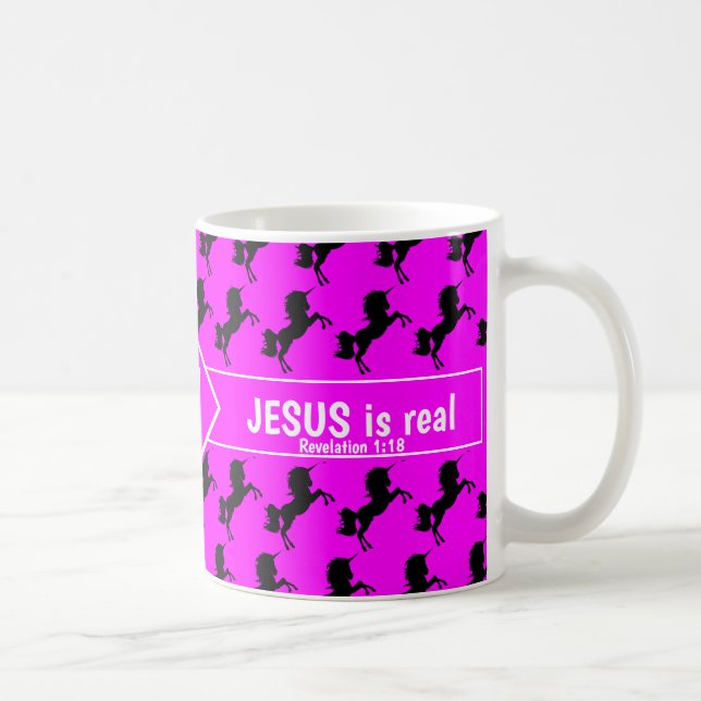 Caneca De Café ESQUEÇA UNICÓRNIOS JESUS É REAL Monograma Cristão  (Direita)