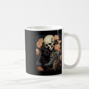 Caneca De Café Esqueleto Antigo Segurando um Gato Preto Halloween