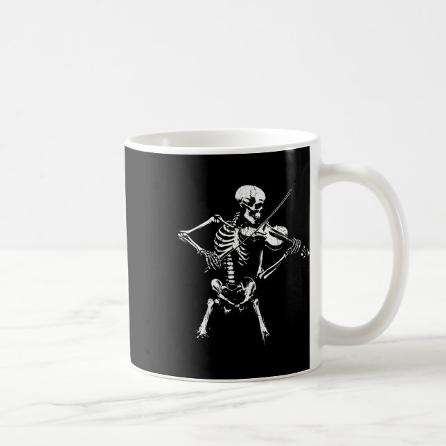 Caneca De Café Esqueleto Antigo Tocando Rock de Halloween no Viol (Direita)