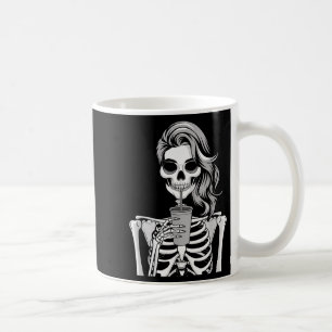Caneca De Café Esqueleto Bebendo Bebida Monocromático Gótico Olá