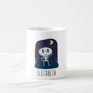 Caneca De Café Esqueleto Bonito em Cemitério com Cartoon de Lua