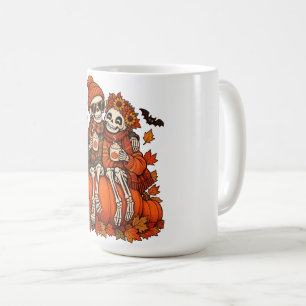 Caneca De Café Esqueleto Casal Abóbora Tempero Outono Dia das Bru