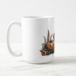 Caneca De Café Esqueleto com abóbora e bebida. Dia das Bruxas