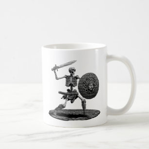 Caneca De Café Esqueleto com Espada e Blindagem