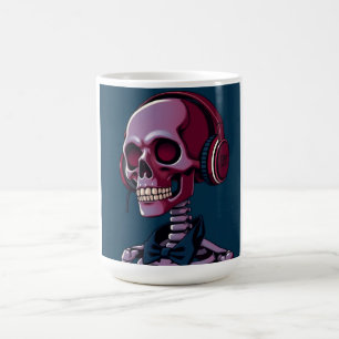 Caneca De Café Esqueleto com fones de ouvido