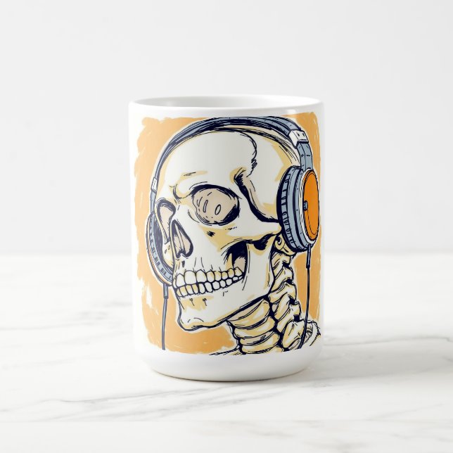 Caneca De Café Esqueleto com fones de ouvido (Centro)