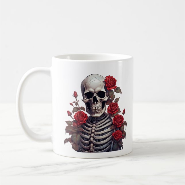 Caneca De Café Esqueleto com Rosas vermelhas (Esquerda)