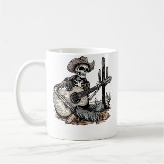 Caneca De Café Esqueleto Cowboy Ocidental Divertido Tocando Guita