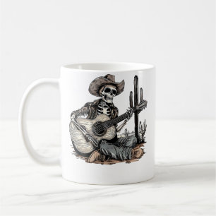Caneca De Café Esqueleto Cowboy Western Divertido Tocando Guitarr