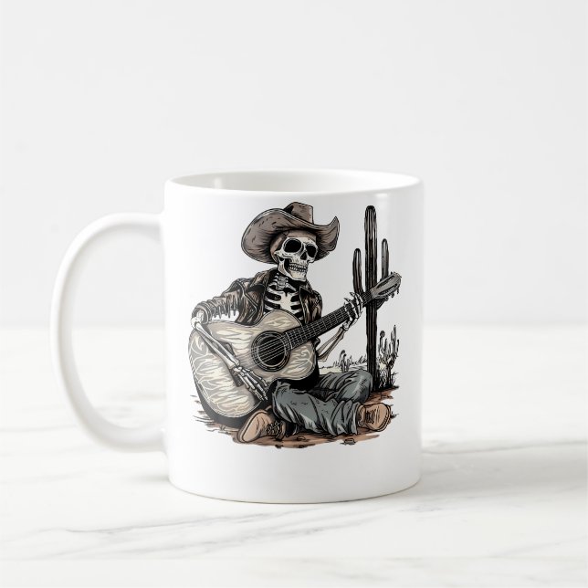 Caneca De Café Esqueleto Cowboy Western Divertido Tocando Guitarr (Esquerda)