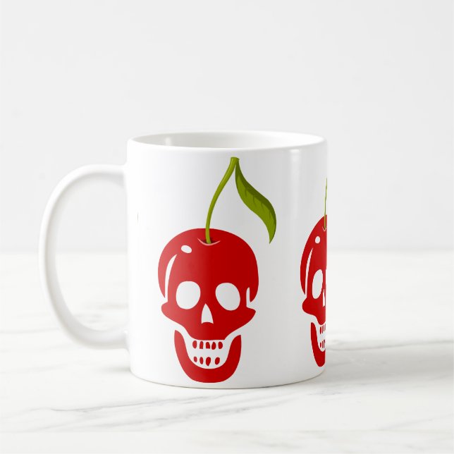 Caneca De Café esqueleto de cereja do crânio de halloween gótico (Esquerda)