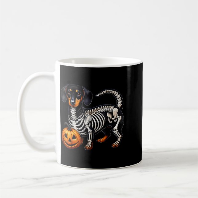 Caneca De Café Esqueleto de Dachshund Jack O Lanterna Cão Wiener  (Esquerda)