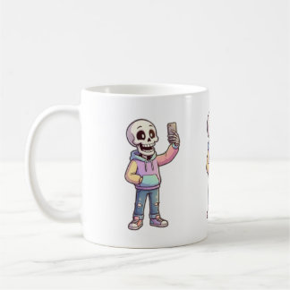 Caneca De Café Esqueleto de desenho animado fofo tirando selfie -