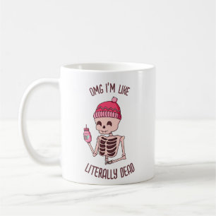 Caneca De Café Esqueleto de Halloween Retro Bonito" Sou Morto" Pu