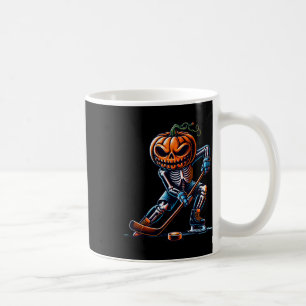 Caneca De Café Esqueleto de hóquei no gelo Halloween Abóbora de h