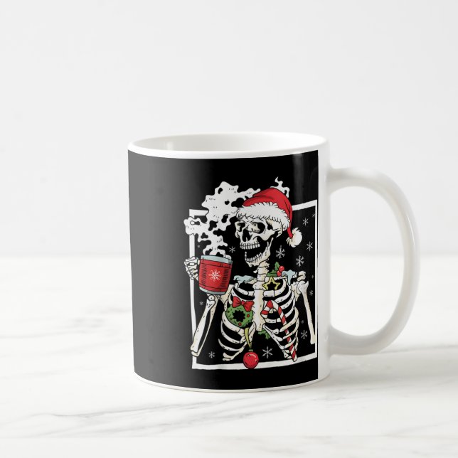 Caneca De Café Esqueleto De Natal Com Bebendo Crânio Sorridente C (Direita)