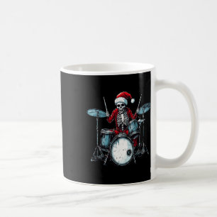 Caneca De Café Esqueleto de Papai Noel Tocando Tambor Bateria Per