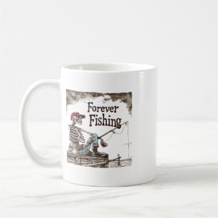 Caneca De Café Esqueleto de Pesca Divertido para Sempre Humorísti