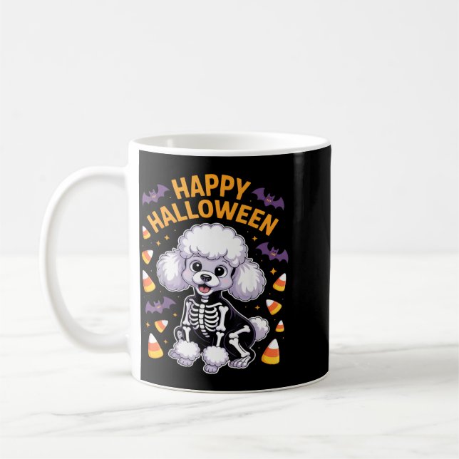Caneca De Café Esqueleto de Poodle Feliz Halloween (Esquerda)