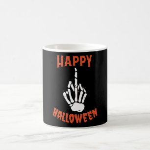 Caneca De Café Esqueleto Dedo do Meio Feliz Dia das Bruxas