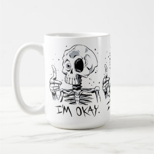 Caneca De Café Esqueleto Divertido com a Mensagem 'Estou Bem'