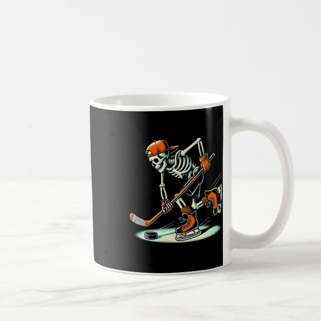 Caneca De Café Esqueleto Engraçado de Hóquei no Halloween Para Am (Direita)