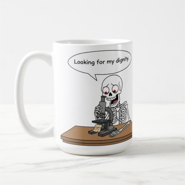 Caneca De Café Esqueleto Engraçado em Busca de Dignidade (Esquerda)